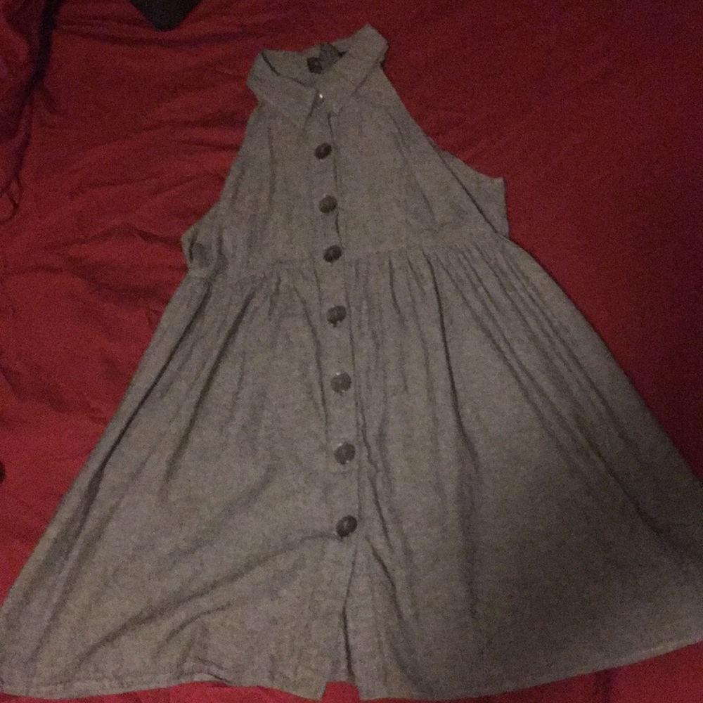 Heather grey, button down, sleeveless mini dress